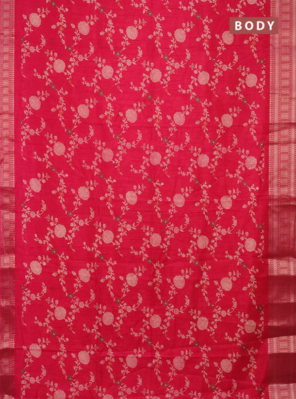 Semi dola saree pink with allover prints and zari woven border