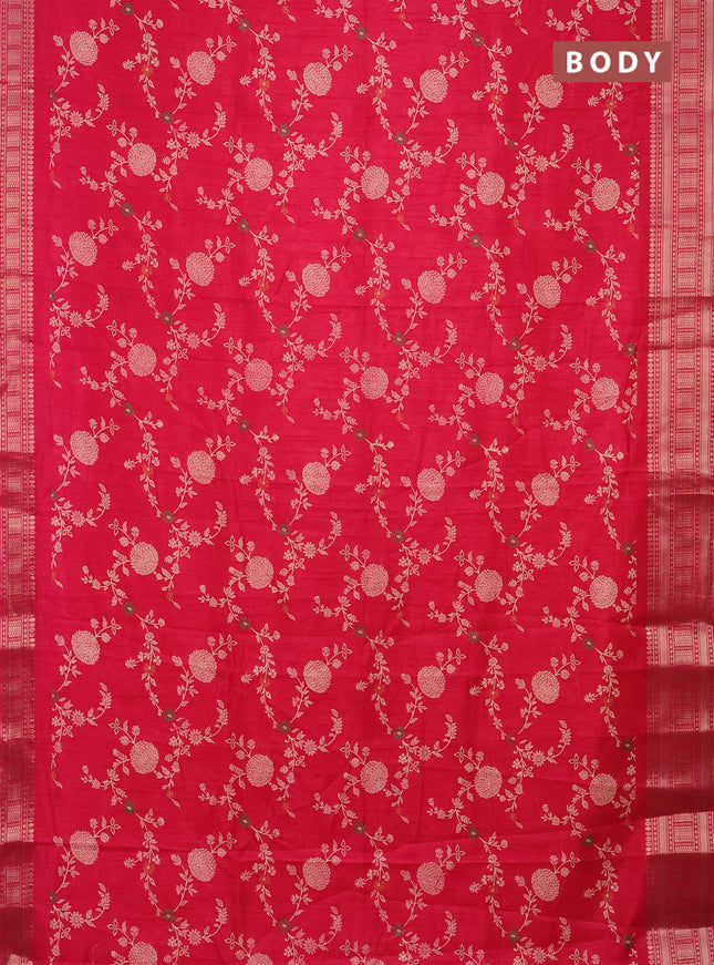 Semi dola saree pink with allover prints and zari woven border