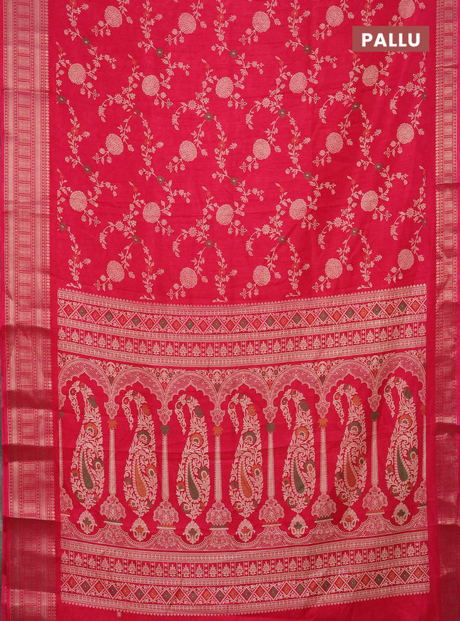 Semi dola saree pink with allover prints and zari woven border