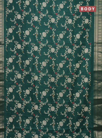 Semi dola saree dark green with allover prints and zari woven border