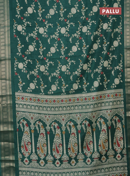 Semi dola saree dark green with allover prints and zari woven border