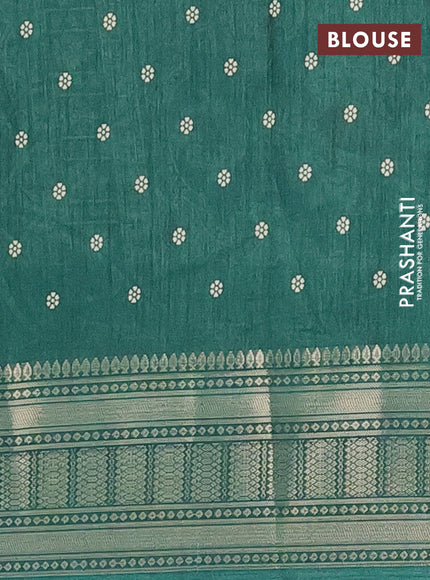 Semi dola saree dark green with allover prints and zari woven border
