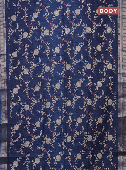 Semi dola saree peacock blue with allover prints and zari woven border