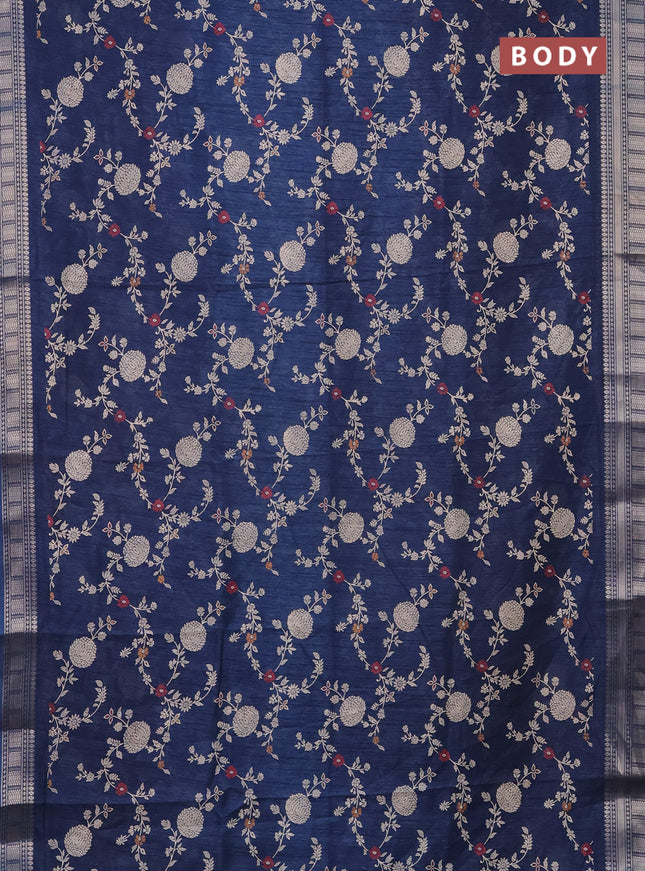 Semi dola saree peacock blue with allover prints and zari woven border