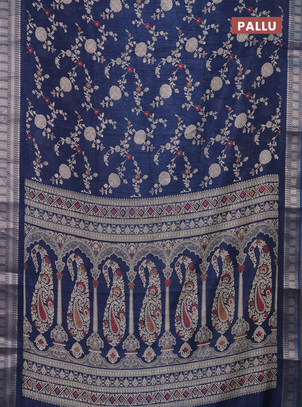 Semi dola saree peacock blue with allover prints and zari woven border