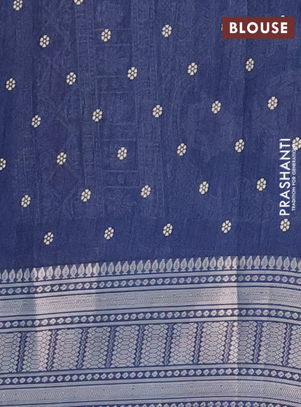 Semi dola saree peacock blue with allover prints and zari woven border