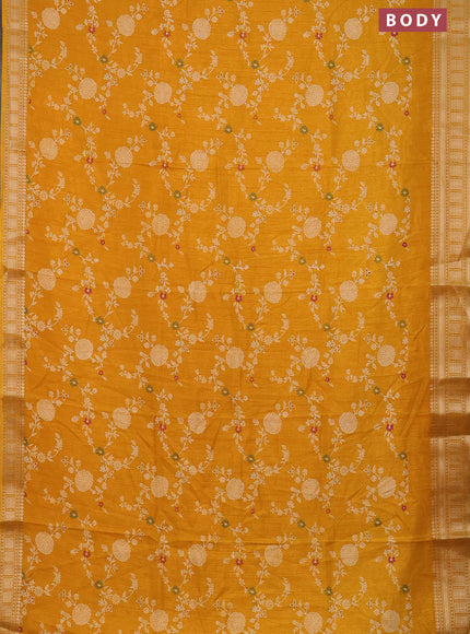 Semi dola saree mustard yellow with allover prints and zari woven border