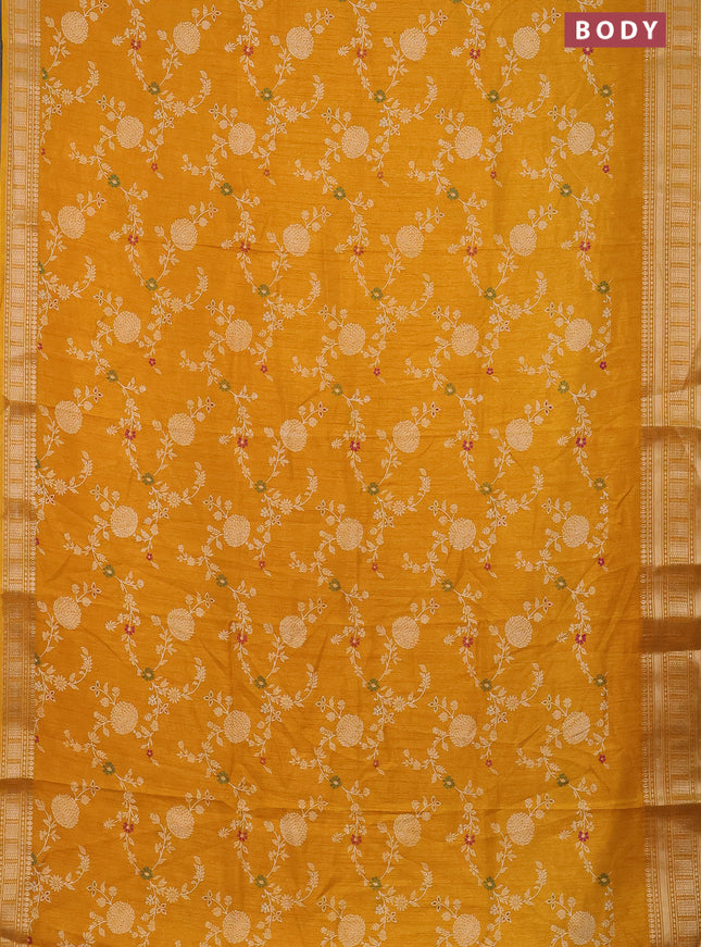 Semi dola saree mustard yellow with allover prints and zari woven border