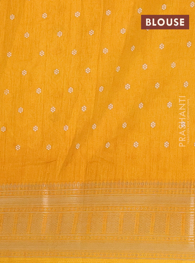 Semi dola saree mustard yellow with allover prints and zari woven border