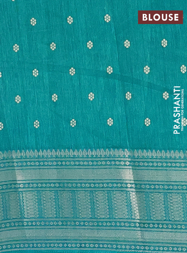 Semi dola saree teal green with allover prints and zari woven border