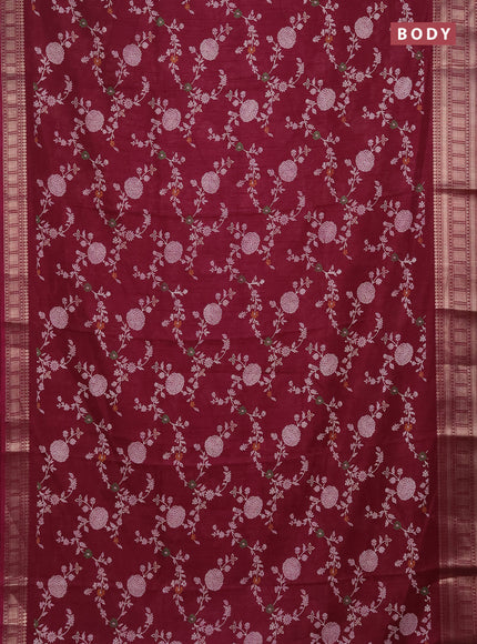 Semi dola saree wine shade with allover prints and zari woven border