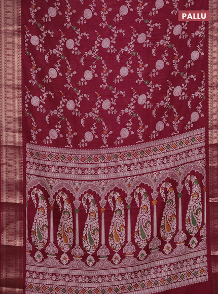 Semi dola saree wine shade with allover prints and zari woven border