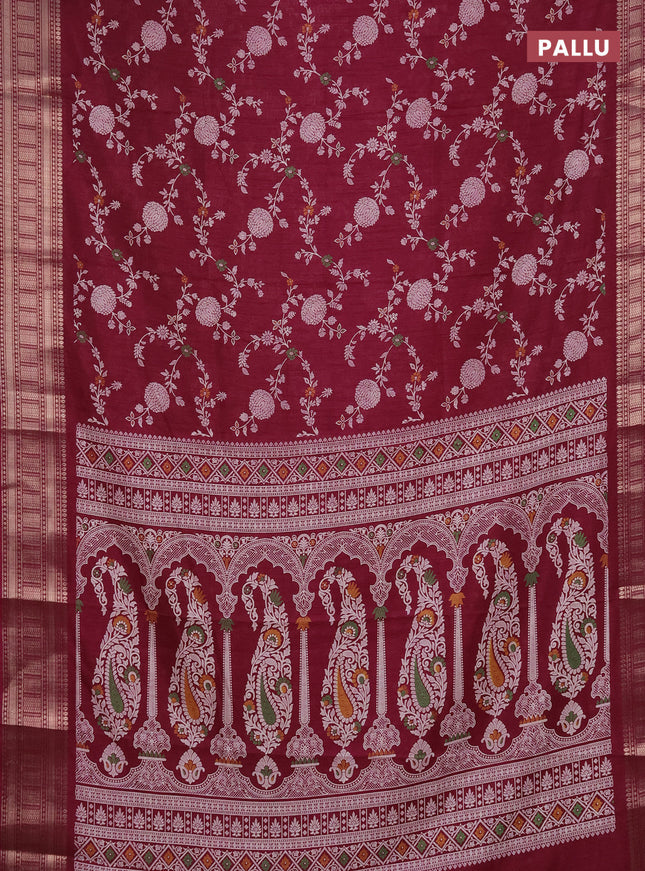 Semi dola saree wine shade with allover prints and zari woven border
