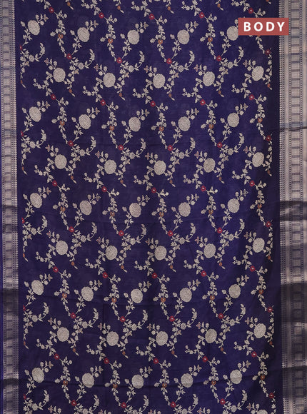 Semi dola saree dark blue with allover prints and zari woven border