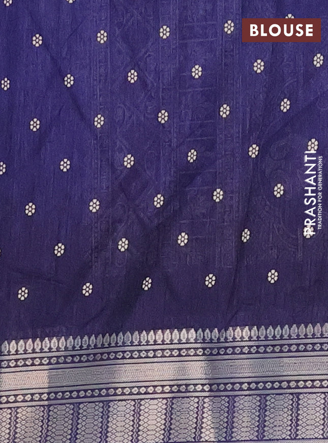 Semi dola saree dark blue with allover prints and zari woven border