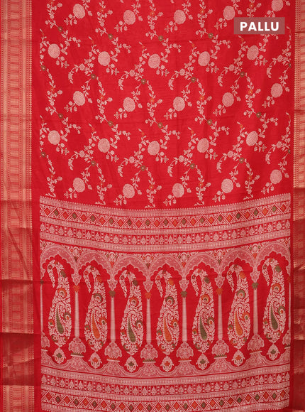 Semi dola saree red with allover prints and zari woven border