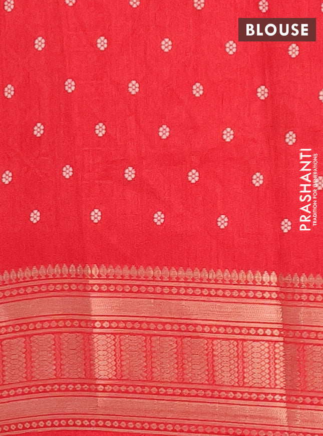 Semi dola saree red with allover prints and zari woven border