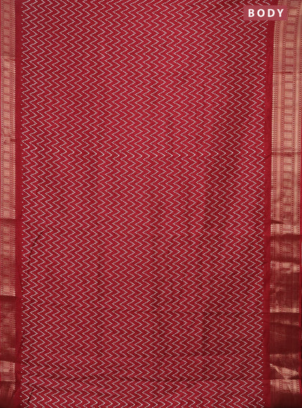 Semi dola saree maroon with allover zig zag prints and zari woven border