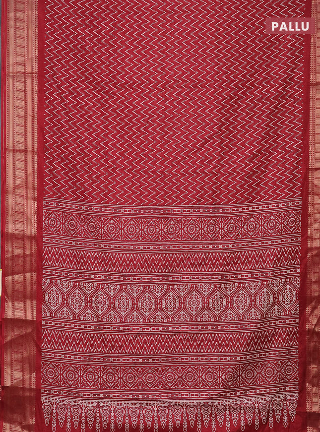 Semi dola saree maroon with allover zig zag prints and zari woven border
