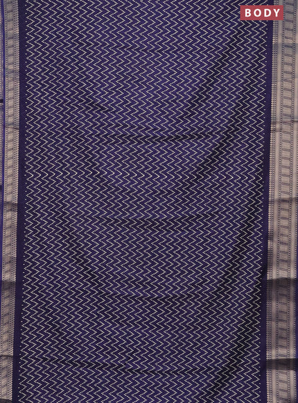 Semi dola saree navy blue with allover zig zag prints and zari woven border