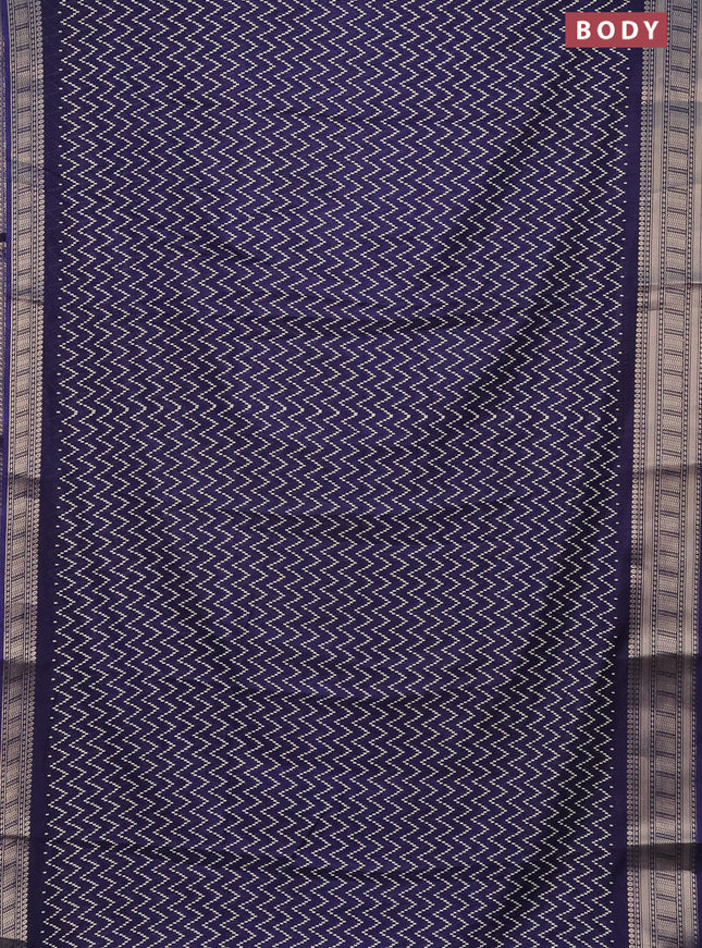 Semi dola saree navy blue with allover zig zag prints and zari woven border