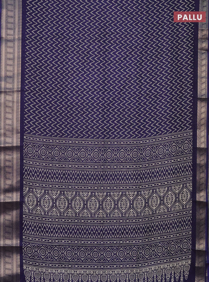 Semi dola saree navy blue with allover zig zag prints and zari woven border