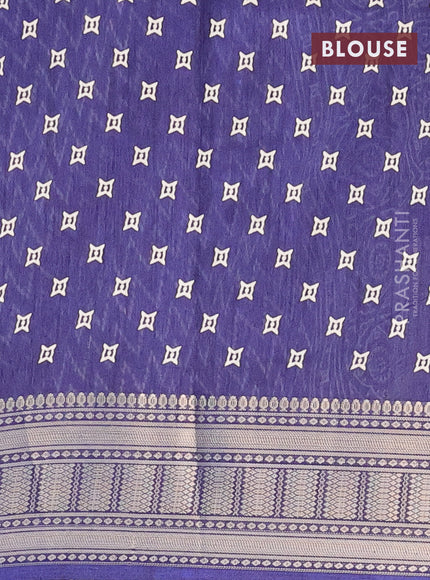 Semi dola saree navy blue with allover zig zag prints and zari woven border