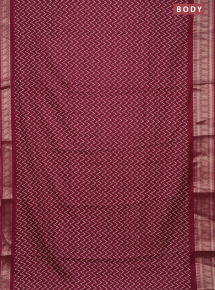 Semi dola saree wine shade with allover zig zag prints and zari woven border