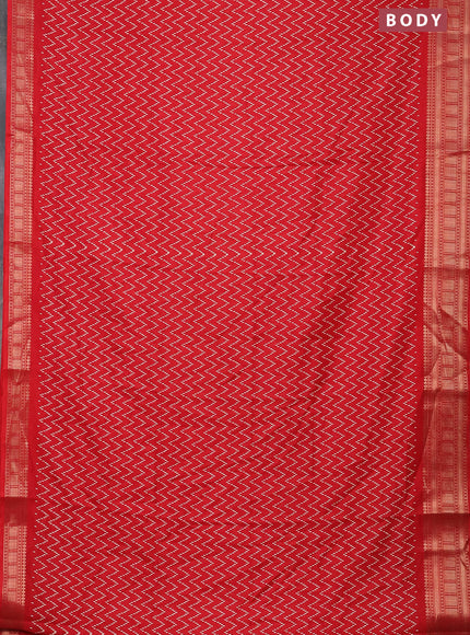 Semi dola saree red with allover zig zag prints and zari woven border