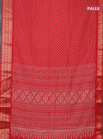 Semi dola saree red with allover zig zag prints and zari woven border
