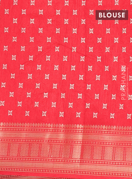 Semi dola saree red with allover zig zag prints and zari woven border