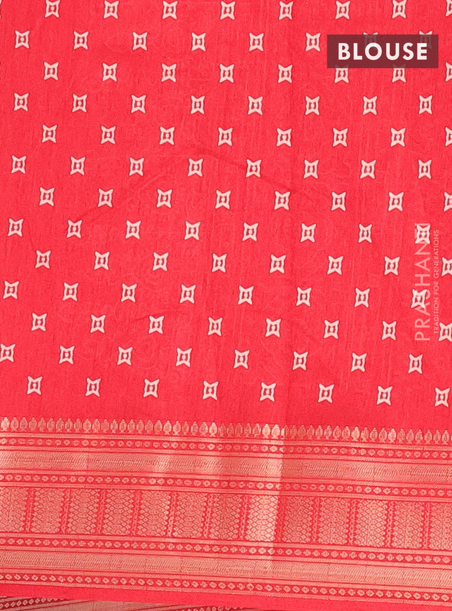 Semi dola saree red with allover zig zag prints and zari woven border