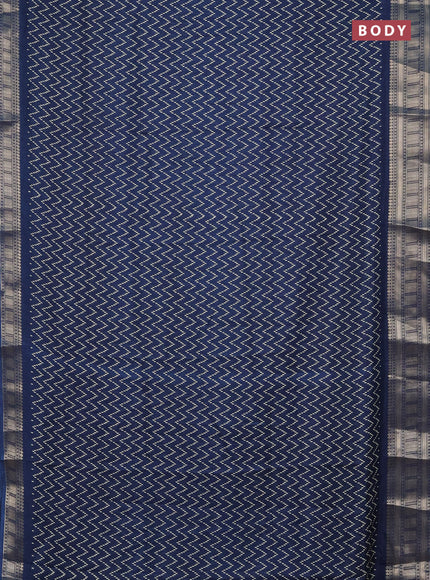 Semi dola saree peacock blue with allover zig zag prints and zari woven border