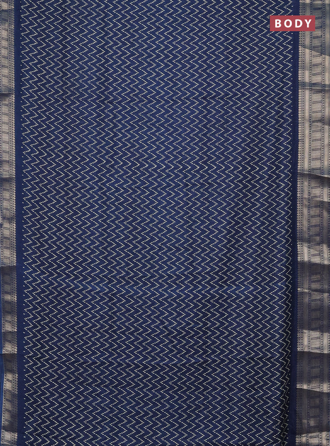 Semi dola saree peacock blue with allover zig zag prints and zari woven border