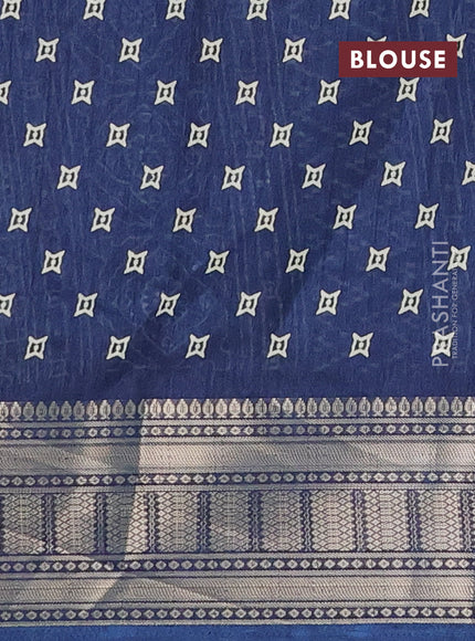 Semi dola saree peacock blue with allover zig zag prints and zari woven border