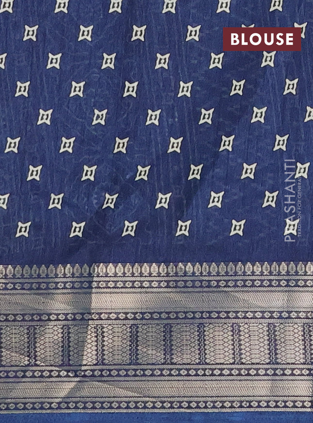 Semi dola saree peacock blue with allover zig zag prints and zari woven border