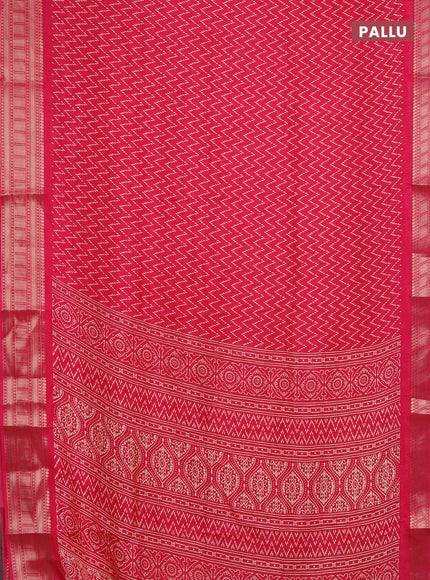 Semi dola saree pink with allover zig zag prints and zari woven border