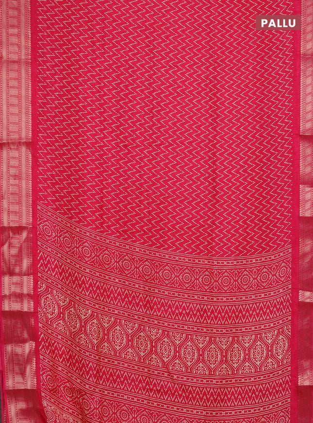 Semi dola saree pink with allover zig zag prints and zari woven border