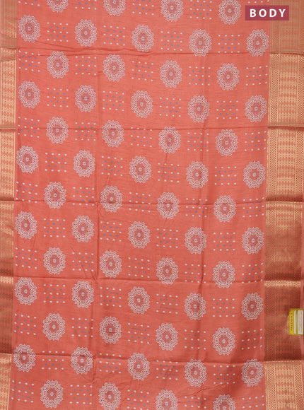 Semi dola saree peach orange with butta prints and zari woven border