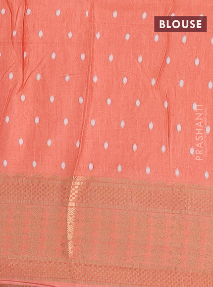 Semi dola saree peach orange with butta prints and zari woven border