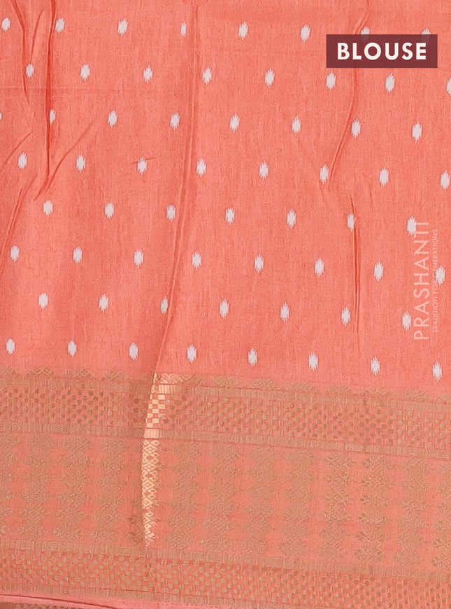 Semi dola saree peach orange with butta prints and zari woven border