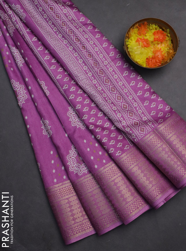 Semi dola saree lotus pink with butta prints and zari woven border