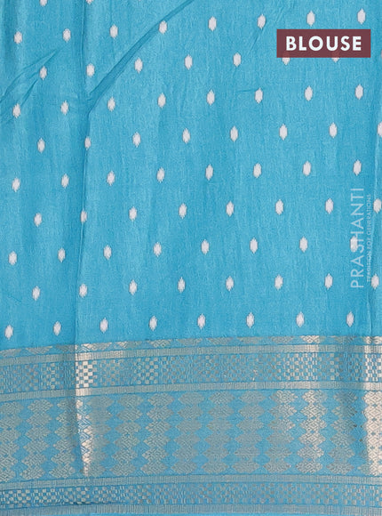 Semi dola saree teal blue with butta prints and zari woven border