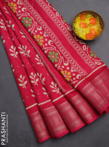 Semi dola saree pink with allover ikat butta prints and zari woven border