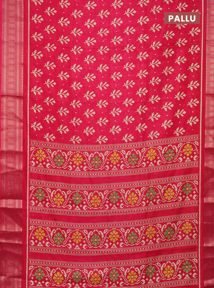 Semi dola saree pink with allover ikat butta prints and zari woven border