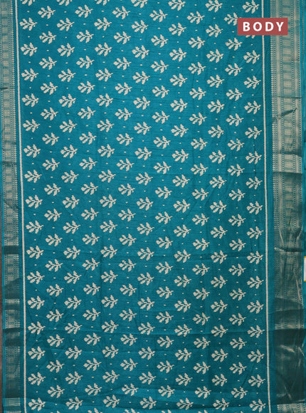 Semi dola saree teal green with allover ikat butta prints and zari woven border