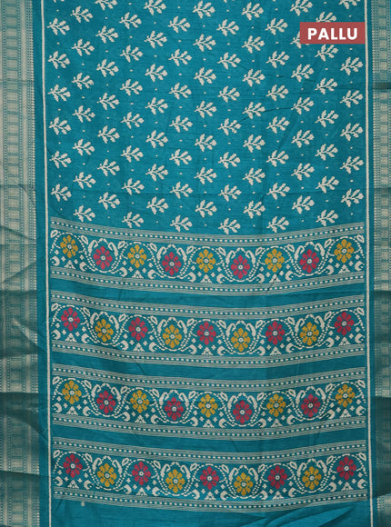 Semi dola saree teal green with allover ikat butta prints and zari woven border