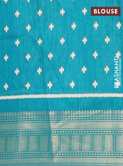 Semi dola saree teal green with allover ikat butta prints and zari woven border