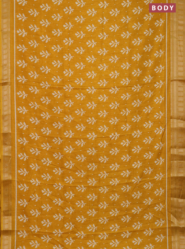 Semi dola saree mustard yellow with allover ikat butta prints and zari woven border