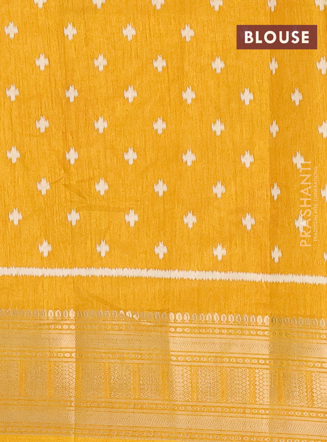 Semi dola saree mustard yellow with allover ikat butta prints and zari woven border